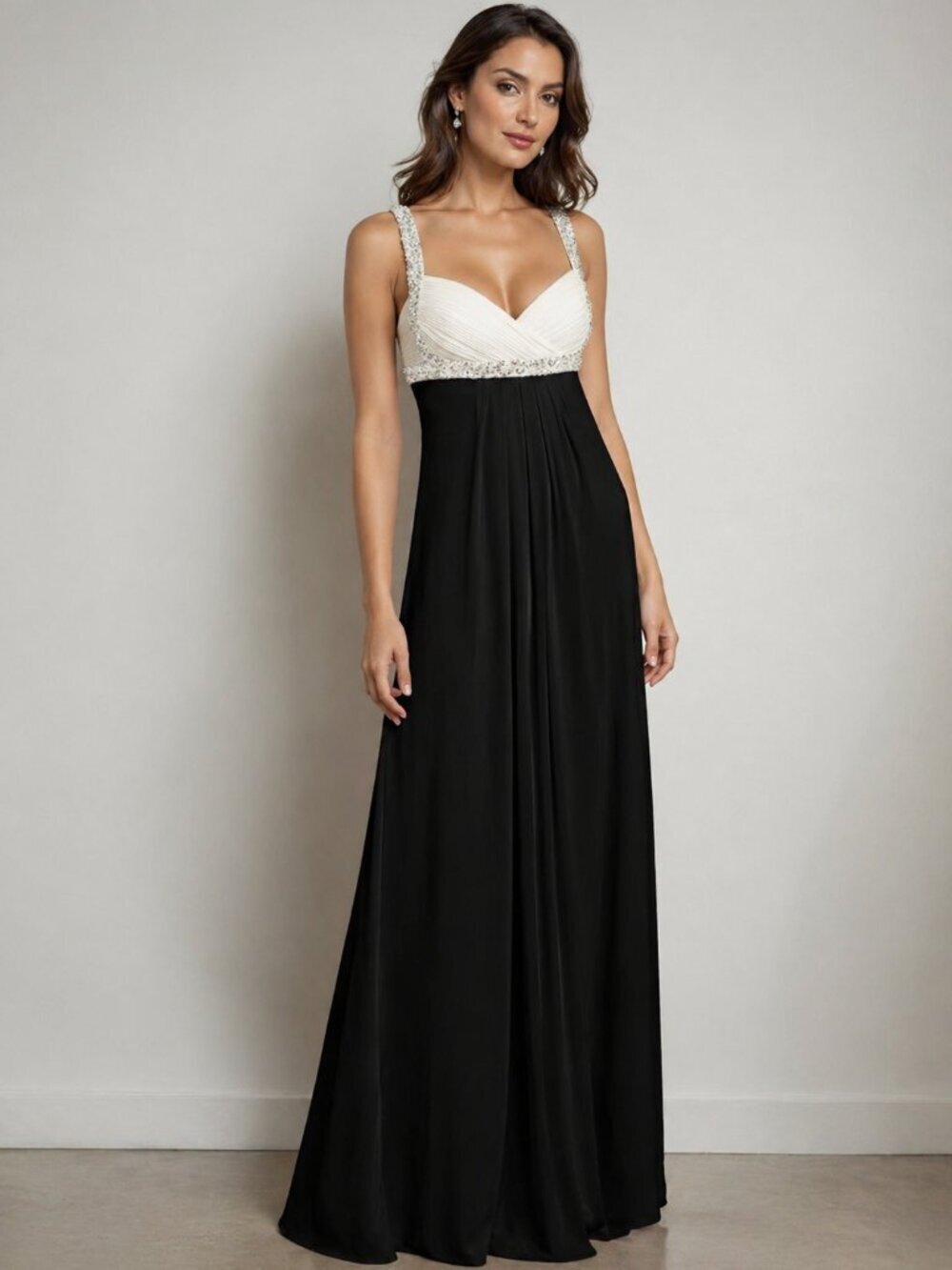 JS Boutique Beaded Gown Maxi Dress Jersey Black Ivory White Long Floor 6